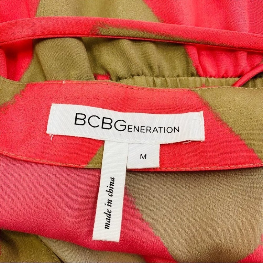 BCBGeneration Summer Strap Dress Pink Tan Ruffles - Picture 12 of 16